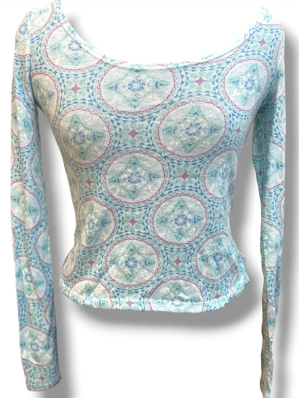Mudd Light Blue and Pink Geometric Long Sleeve Top